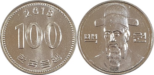 한국은행 2016년 100원 - 미사용