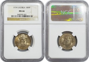 한국은행 1974년 100원 - NGC MS 66등급