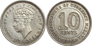 말레이시아(말라야) 1945년 10 센트 은화