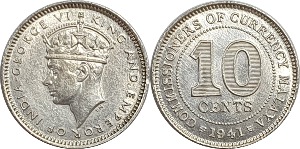 말레이시아(말라야) 1941년 10 센트 은화