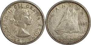 캐나다 1962년 10 센트 은화